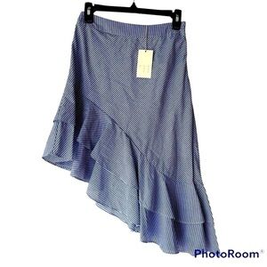A New Day Women's Blue Striped High Low Ruffled Casual Skirt, Sz 2
